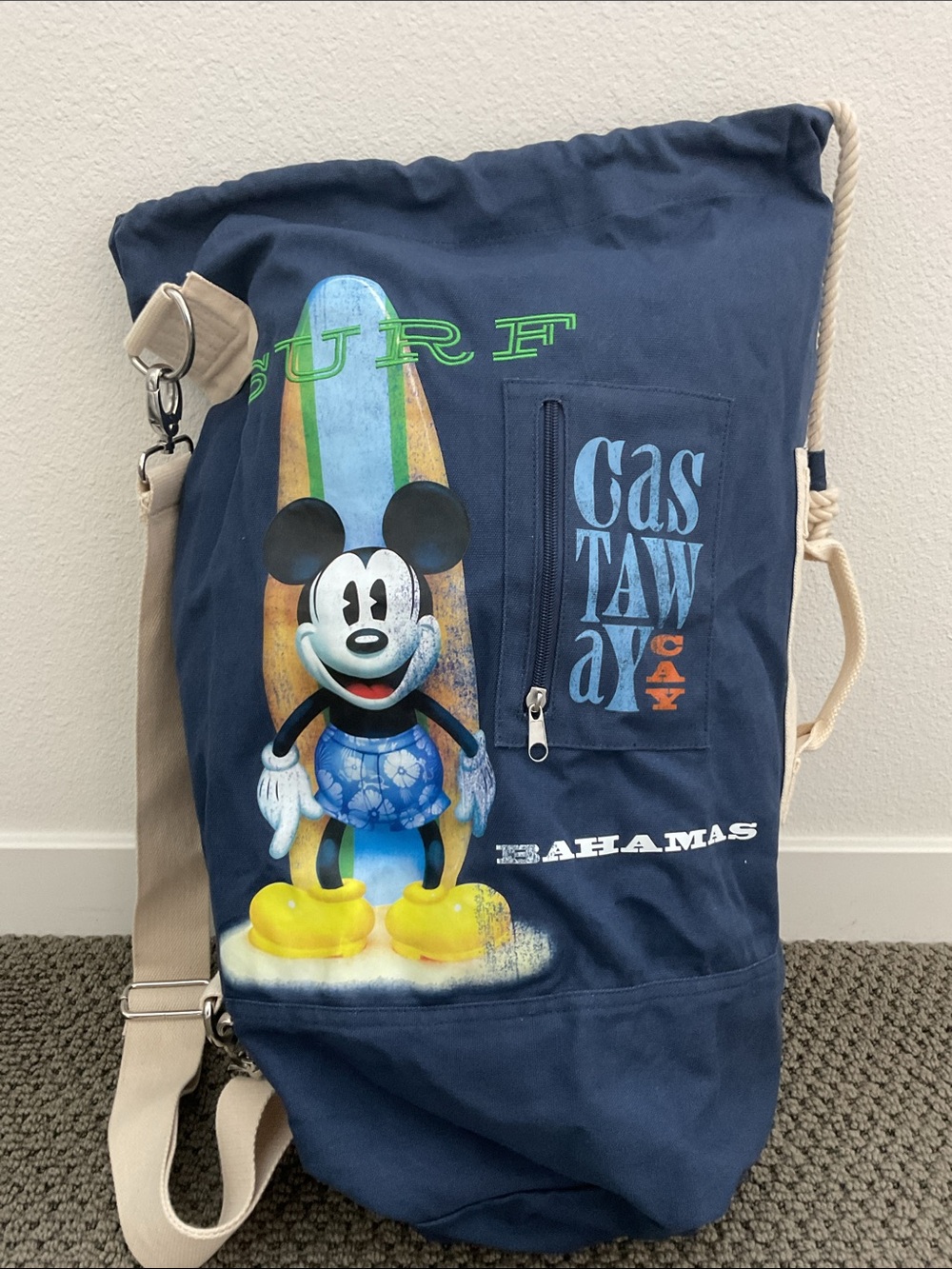DISNEY CASTAWAY CAY BAHAMA CANVAS DUFFLE BAG APPROX 24”X13”x8.5”